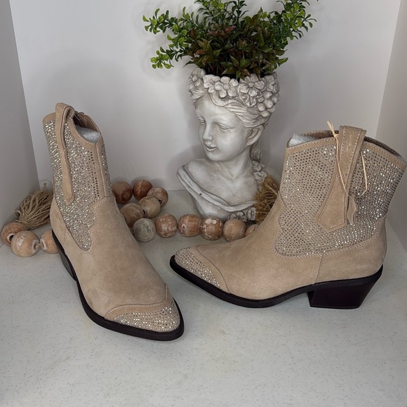 Poelman- Abby Cowboy/biker ankle boot - medium beiges 7.5/Euro 38 - Picture 2 of 12